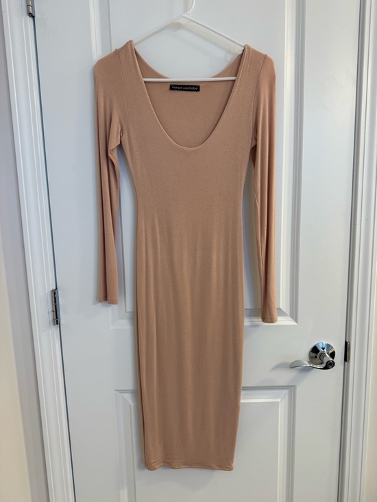 naked wardrobe Dresses & Skirts - Naked Wardrobe Nude Bodycon Midi Dress Long Sleeve Scoop Neck Size Small